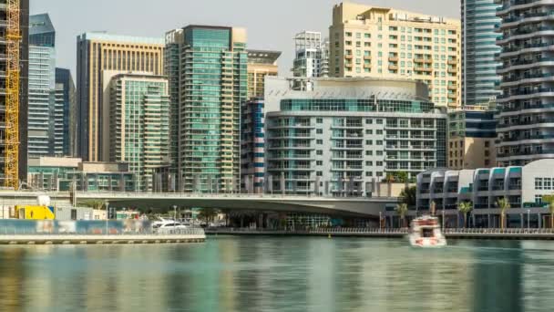 Towers and bridge in Dubai Marina timelapse, UAE. — Stock Video