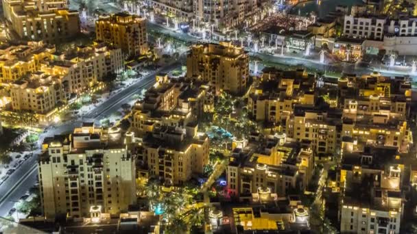 Top uitzicht op het centrale deel van de stad timelapse Dubai centrum — Stockvideo