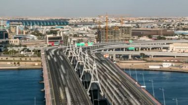 Business bay crossing bridge timelapse, 13-lane-bridge, over the Dubai Creek, opened in March 2007.