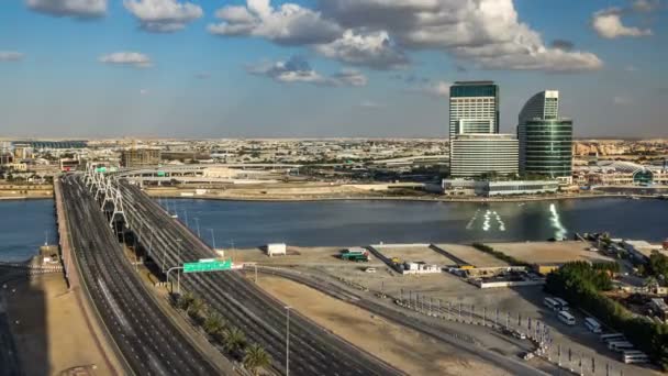 Business bay crossing bridge timelapse, 13-lane-bridge, over the Dubai Creek, opened in March 2007. — Stok video