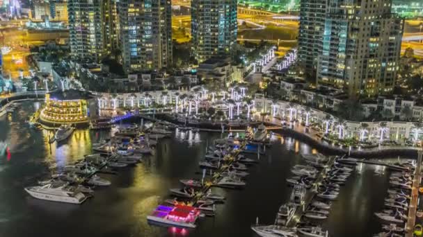 Belle vue aérienne de dessus la nuit timelapse de Dubai Marina à Dubaï, EAU — Video