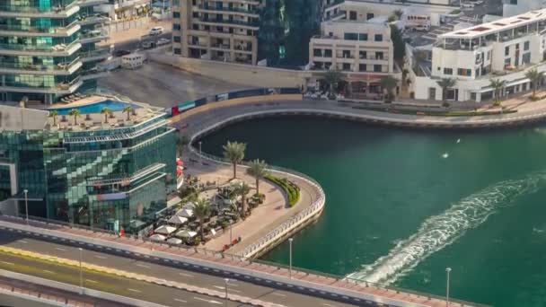 Gyönyörű légifelvételek timelapse Dubai Marina nap az időben Dubai, Egyesült Arab Emírségek — Stock videók