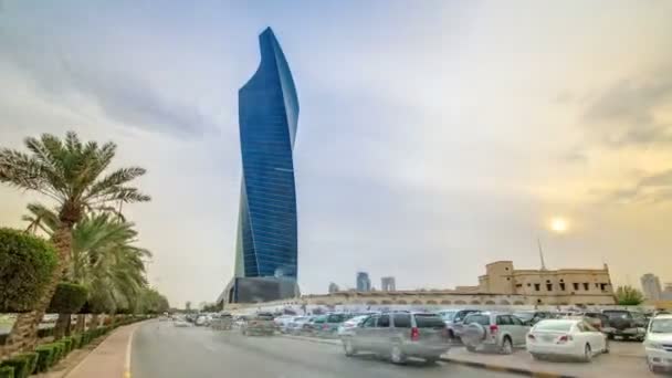 Al Tijaria Tower i Kuwait City Timelapse Hyperlapse. Kuwait, Mellanöstern — Stockvideo