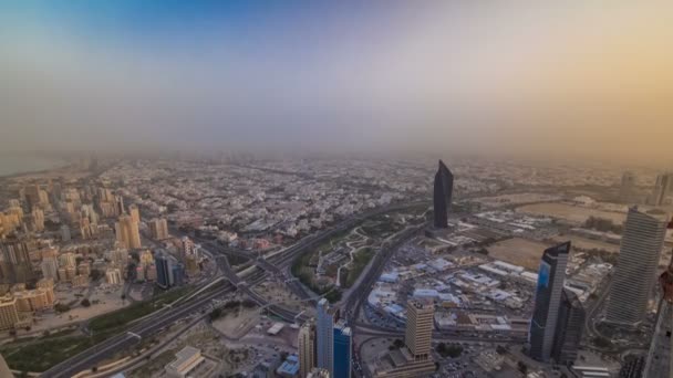 Město Kuvajt je hlavním městem Kuvajtu. Čas západu slunce. — Stock video