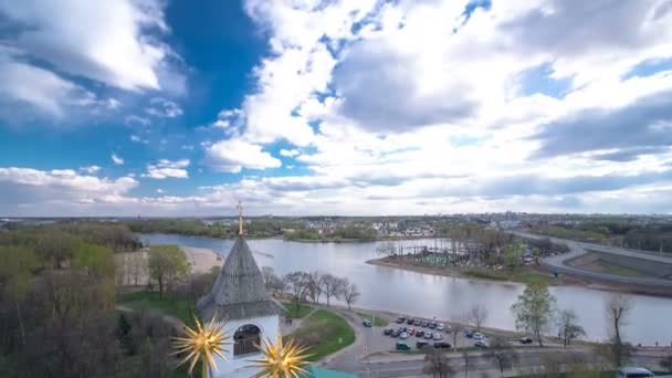 Spaso-Preobrazhensky Manastırı çan kulesinden Yaroslavl şehir timelapse Panoraması — Stok video