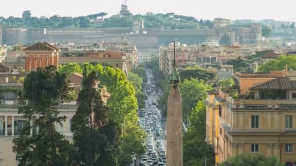 Piazza del Popolo y vía Flaminia timelapse visto desde la terraza de Pincio en Roma. Italia — Vídeo de stock