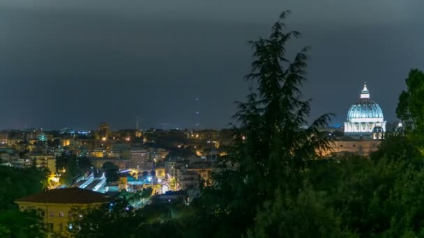 Vista panorâmica do centro histórico com a noite do Vaticano timelapse de Roma, Itália — Vídeo de Stock