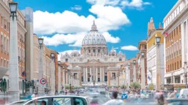 Roma, İtalya, Vatikan timelapse: Vatikan'da St Peters Bazilikası Via della Conciliazione, Uzlaşma Yolu.