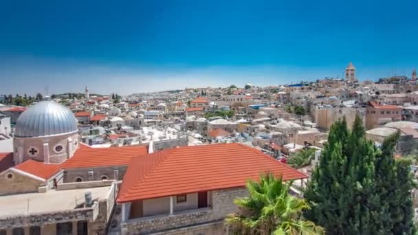 耶路撒冷老城和圣殿山从奥地利临终关怀屋顶超延的全景，以色列 — 图库视频影像