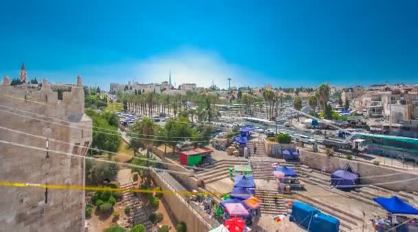 Kilátás a tetején Damaszkusz gate timelapse Jeruzsálem óvárosától. Izrael. — Stock videók