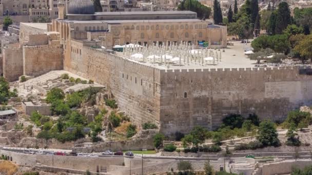 Beskåda av den gammala staden Andal-Aqsa Moské Timelapse från Olivberget., Jerusalem, heligt land — Stockvideo