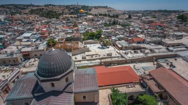 Panorama med utsikt över den gamla staden Jerusalem timelapse, Israel, inklusive Klippdomen — Stockvideo