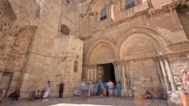 Ana girişte eski Kudüs şehri timelapse hyperlapse kutsal Sepulchre Kilisesi üzerinde Vew