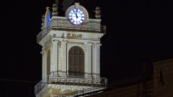 Church clock tower timelapse - Terra Santa High School in Old Jerusalem. Israel — Stock Video