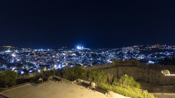 Città Vecchia di Gerusalemme notte timelapse iperlasso. Quartiere musulmano, Cisgiordania. Vista dall'alto — Video Stock