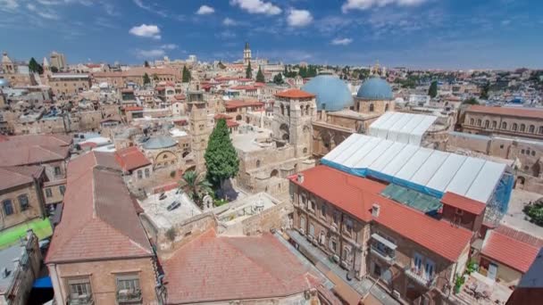 Telhados da Cidade Velha com Santo Sepulcro Igreja Cúpula timelapse, Jerusalém, Israel — Vídeo de Stock