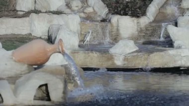 Sütlü leylek kuşu göl ile bir şelale önünde bir gölde