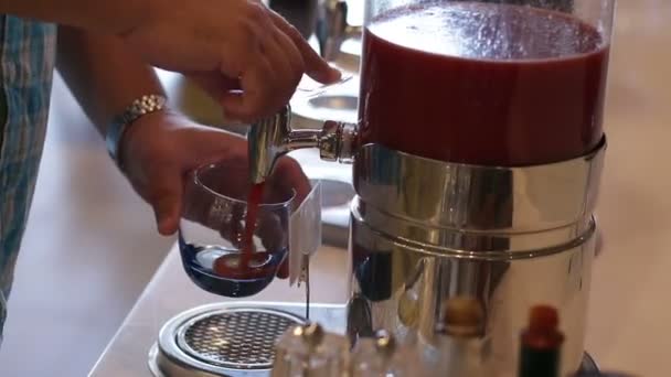 Hälla tomatjuice i ett glas — Stockvideo