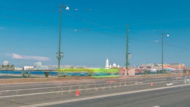Ponte Birzhevoy timelapse. XXVII Maratona Internacional em São Petersburgo, Rússia — Vídeo de Stock