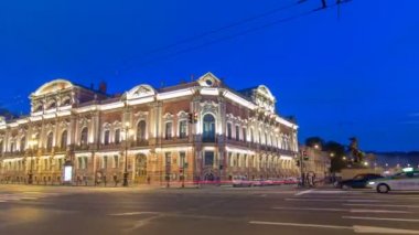 Beloselsky-Belozersky Sarayı'ndan Anichkov köprü gece timelapse hyperlapse, St. Petersburg, Rusya Federasyonu