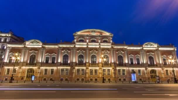 Palacio Beloselsky-Belozersky noche timelapse, San Petersburgo, Rusia — Vídeo de stock