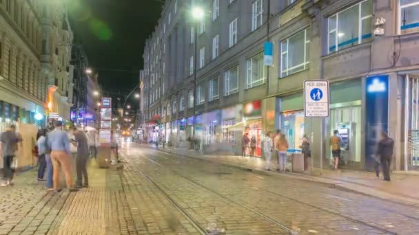 Plaza de Wenceslao en Praga por la noche timelapse, la hora del atardecer . — Vídeo de stock