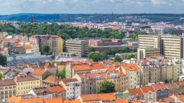 Çek Cumhuriyeti Vitkov Anıtı'nın tepesinden Prag timelapse panoramik görünümü