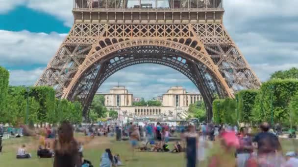 Champ de Mars et la Tour Eiffel intemporel par une journée ensoleillée d'été. Paris, France — Video