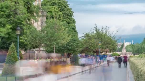 Jardín de Notre Dame de Paris en Cite Island timelapse, París, Francia — Vídeos de Stock