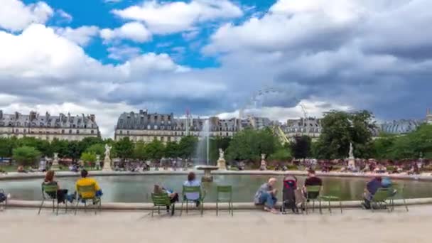 Personas que se relajan en el parque al aire libre del Palacio de las Tullerías cerca del Museo del Louvre lapso de tiempo hiperlapso. París, Francia — Vídeos de Stock