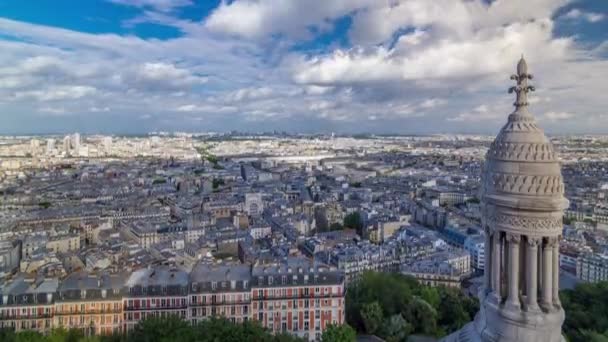 Panorama of Paris timelapse, France. Top view from Sacred Heart Basilica of Montmartre Sacre-Coeur . — Stock Video