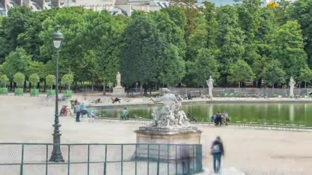 People relaxing in Tuileries Palace open air park near Louvre museum timelapse. Paris, France — Stock Video