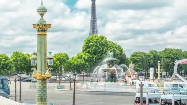 Fontaines de la Concorde on Place de la Concorde timelapse in Paris, France. — Stock Video
