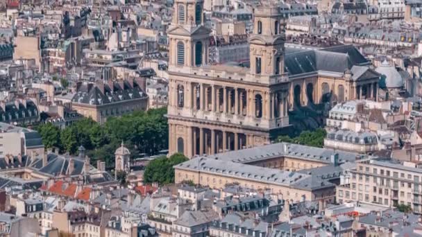 Top view of Paris skyline from observation deck of Montparnasse tower timelapse. Main landmarks of european megapolis. Paris, France — Stock Video