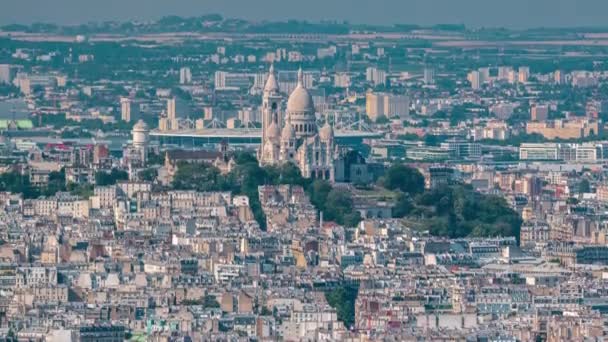 Top view of Paris skyline from observation deck of Montparnasse tower timelapse. Main landmarks of european megapolis. Paris, France — Stock Video