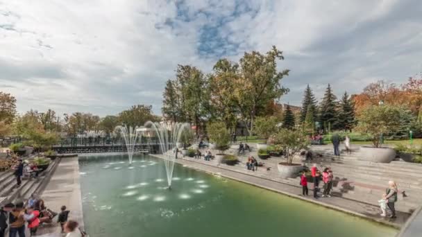 Озеро с фонтаном в обновленном саду Шевченко в Харькове — стоковое видео