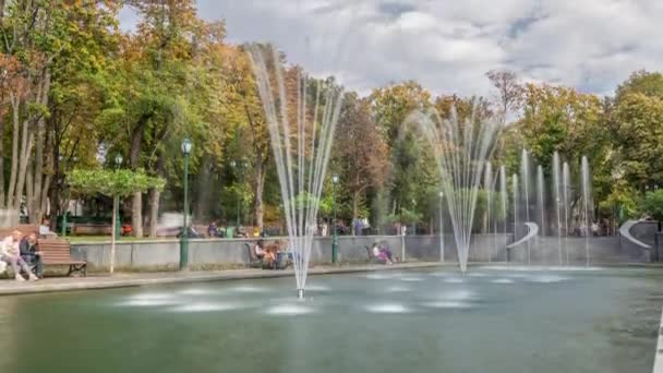 在哈可夫时代更新的舍甫琴科花园有喷泉的湖 — 图库视频影像