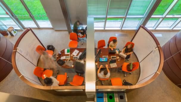 Junge Kreative im Zeitraffer in modernen Büros. Gruppe junger Geschäftsleute und Studenten arbeiten zusammen — Stockvideo