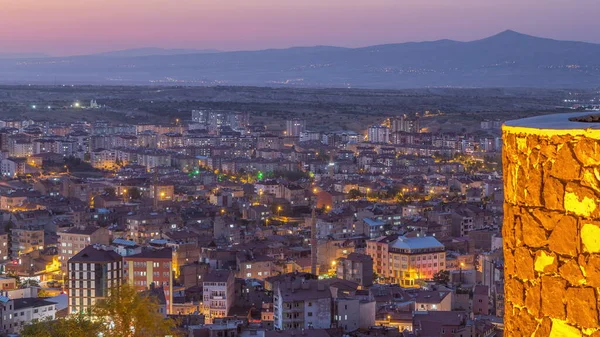 Vista Aérea Castelo Velho Cidade Histórica Nevsehir Dia Noite Transição — Fotografia de Stock