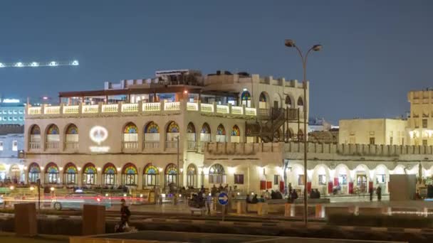 Souq Waqif notte timelapse a Doha, Qatar. — Video Stock