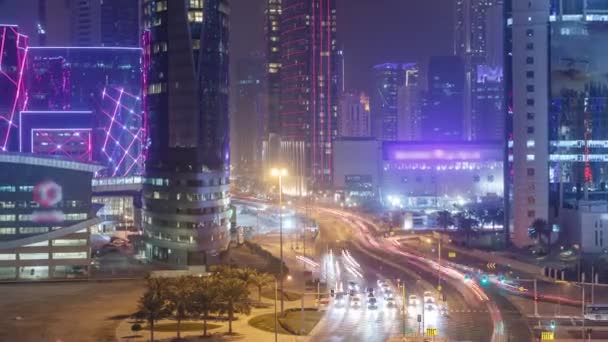 De skyline van de West Bay gebied van boven in Doha timelapse, Qatar. — Stockvideo