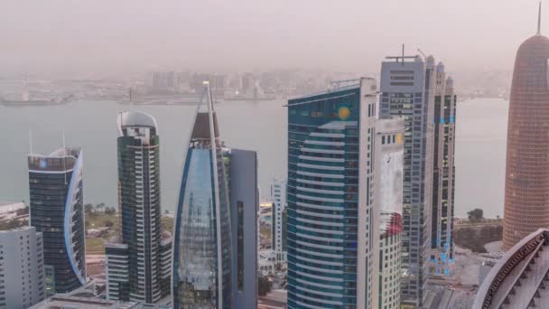 Skyline of the West Bay area from top in Doha day to night timelapse, Qatar. — Stockvideo