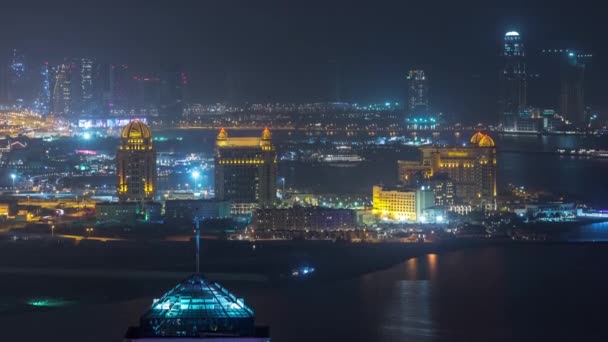 Вид на повітряну ніч на Перл-Катарський часовий пояс зверху . — стокове відео