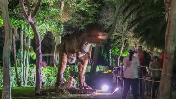 Dubai Glow Garden timelapse con árboles y esculturas iluminadas — Vídeos de Stock