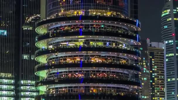 Dubai Marina towers and canal in Dubai night timelapse hyperlapse — Stock Video