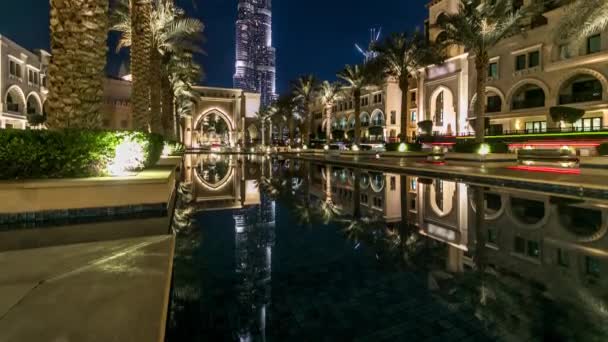 Είσοδος ξενοδοχείων, γραφείων και Souk στο κέντρο timelapse στο Ντουμπάι, ΗΑΕ — Αρχείο Βίντεο
