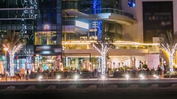 Dubai Marina Kuleleri ve Dubai 'deki Kanal Gece Zaman Çizelgesi — Stok video