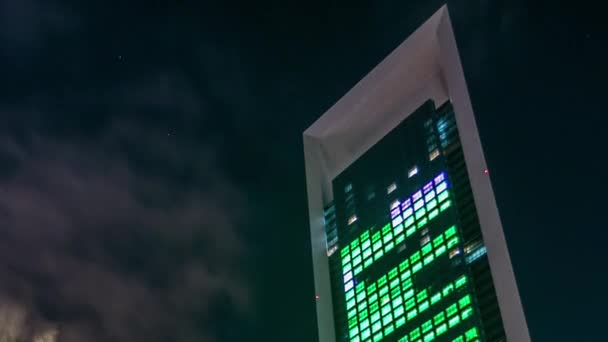 Διάσημοι πύργοι κτίρια στο Αμπού Ντάμπι νύχτα timelapse υπερχείλιση. — Αρχείο Βίντεο