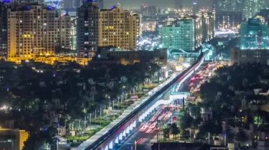 Jumeirah Palm Island Ufuk çizgisi Gece Zaman Çizgisi Dubai, BAE.