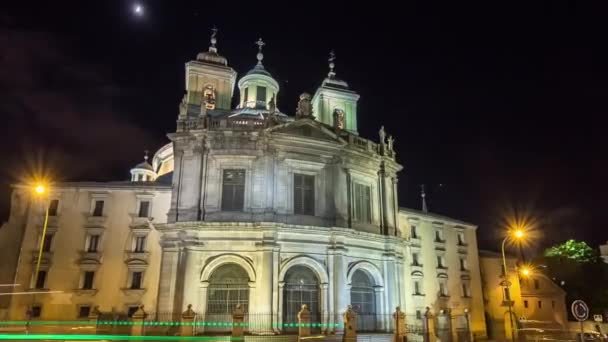 Basílica Real de São Francisco el Grande noite timelapse hyperlapse em Madrid, Espanha. — Vídeo de Stock